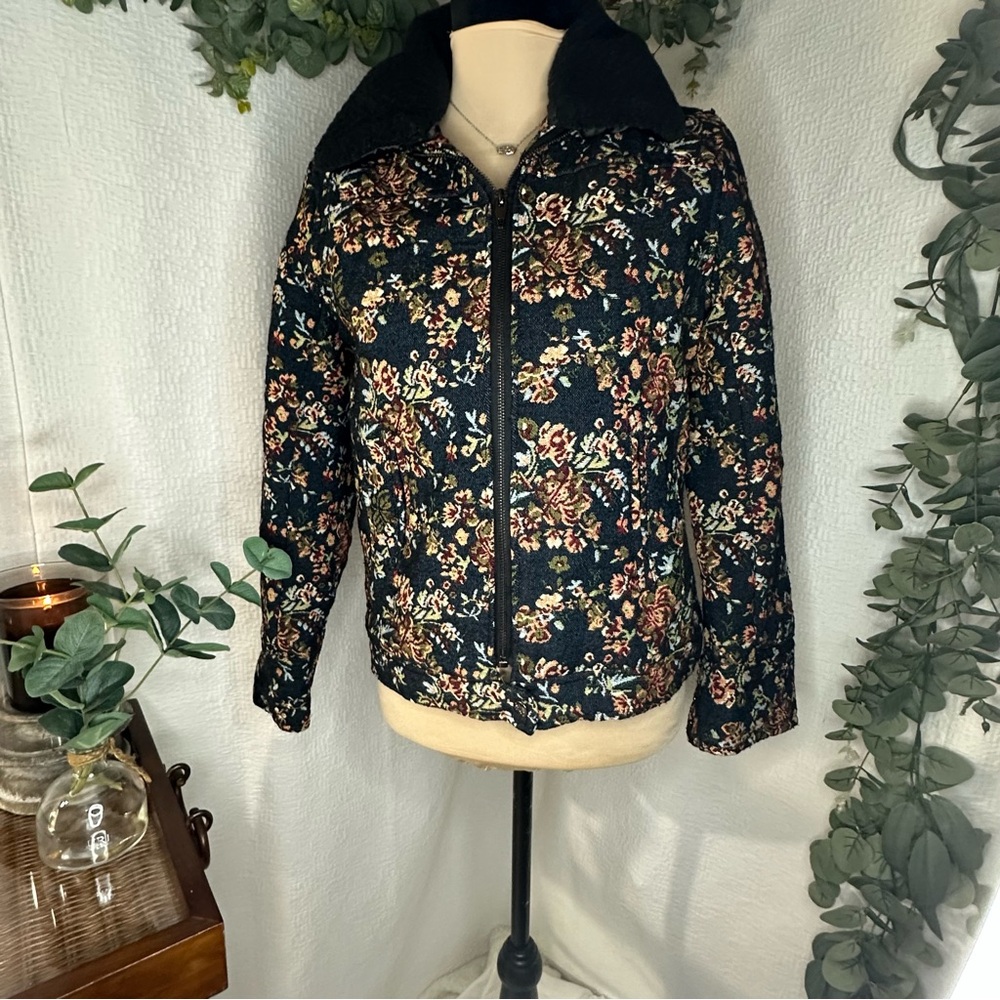For The Republic Aviator Floral Tapestry Quilted Jacket/Removable Collar/ Small